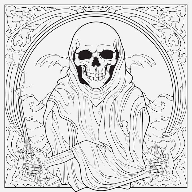 Premium vector sketch hand drawn single line art coloring page line drawing death devil skull day