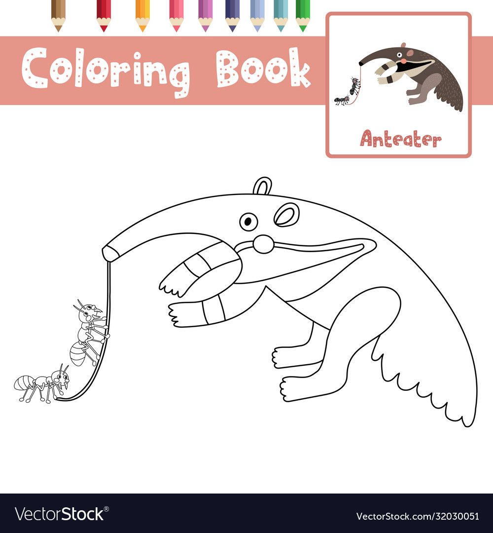 Coloring page anteater eating ants royalty free vector image