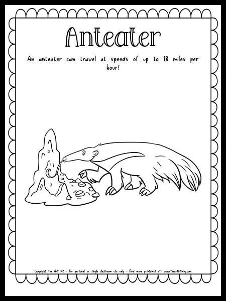 Anteater coloring page with fun fact free printable download â the art kit