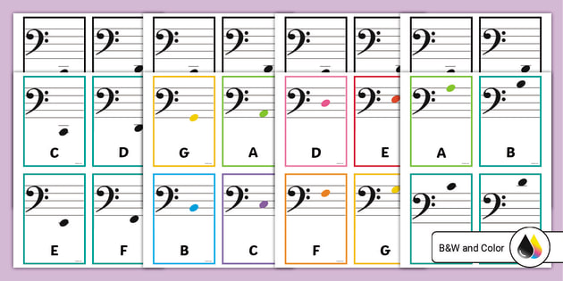 Bass clef music notes cards teacher made