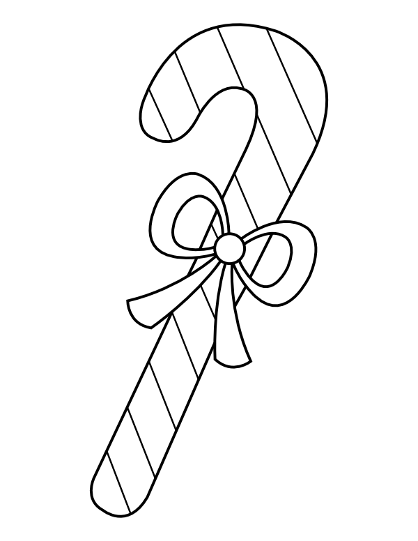 Printable candy cane with bow coloring page