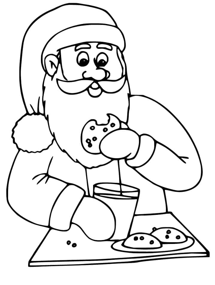 Santa claus is eating cookies coloring page