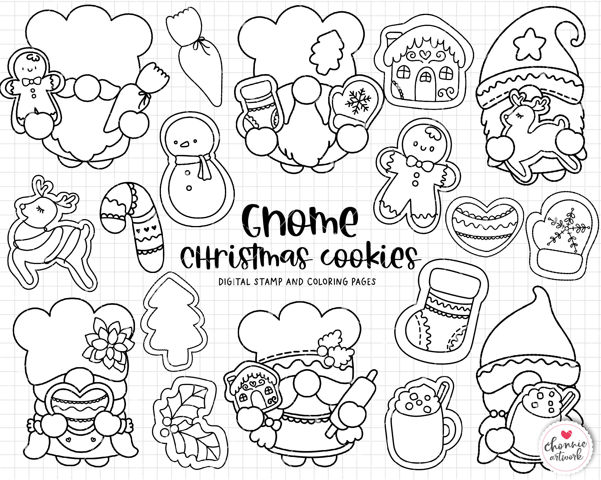 Gnome christmas cookies digital stamp gnome christmas cookies coloring pages christmas clipart christmas coloring pages