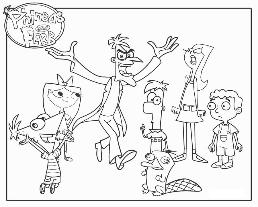 Characters from phineas and ferb coloring page