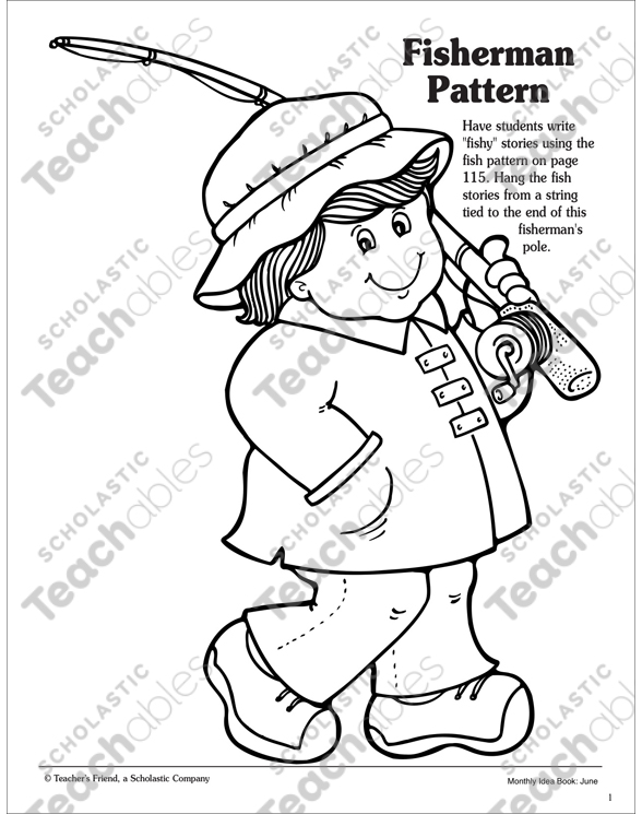 Boy with fishing rod printable coloring pages