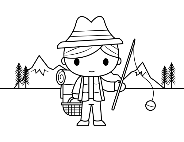 Printable boy with fishing pole coloring page