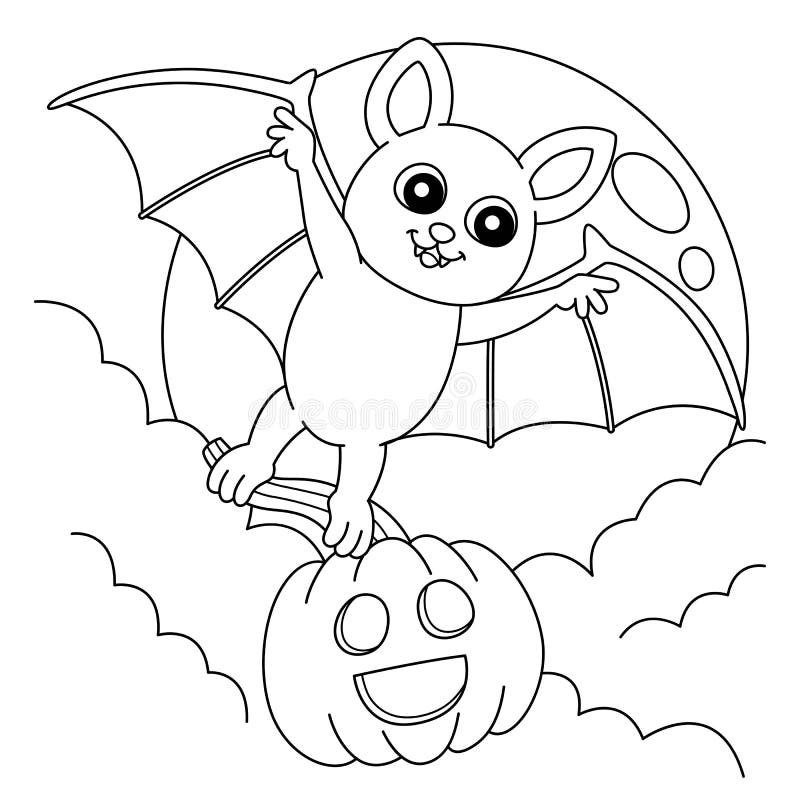 Flying bat halloween coloring page for kids stock vector