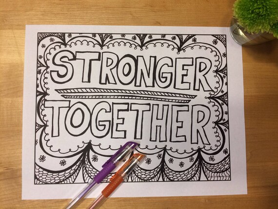 Stronger together coloring page digital download x pdf black and white political coloring printable coloring hillary clinton