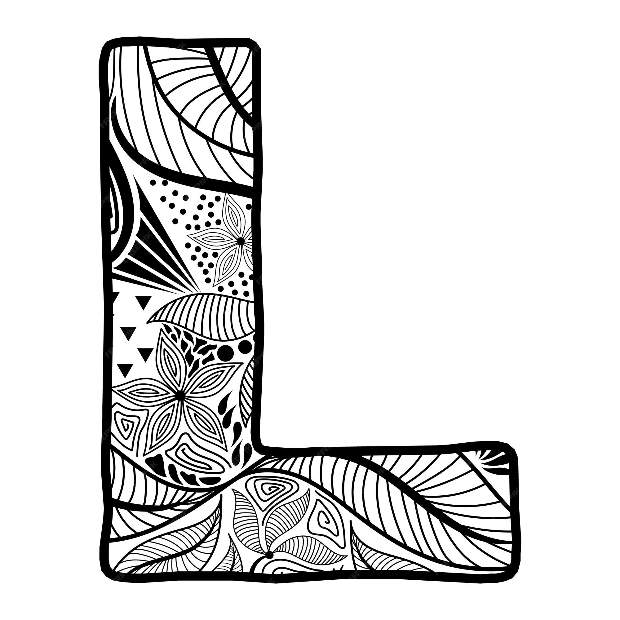 Premium vector hand drawn capital letter l in black coloring sheet for adults