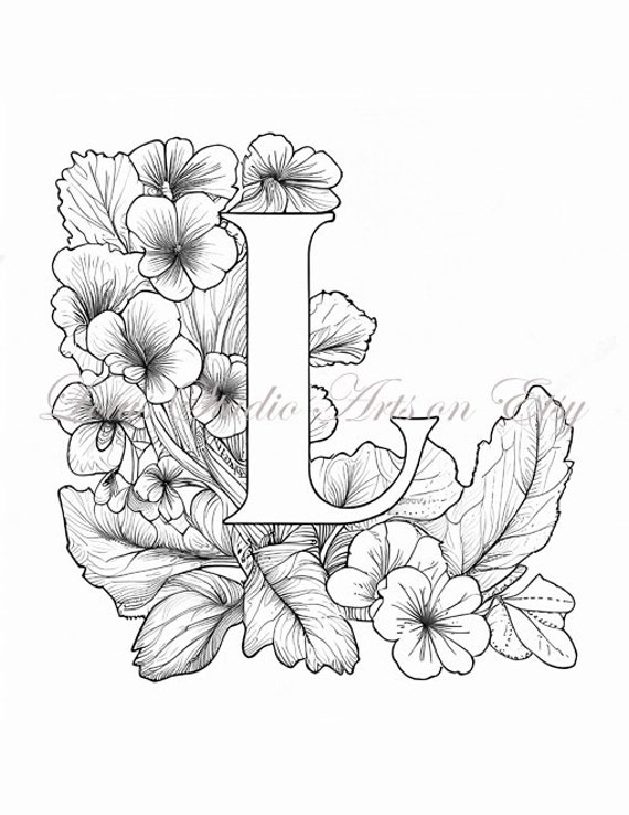 Floral letter l coloring page style downloadable printable alphabet coloring page for adults and teens great for craft projects download now