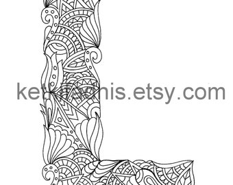 Letter l coloring page instant pdf download alphabet coloring page hand drawn diy printable coloring page letter illustration instant download