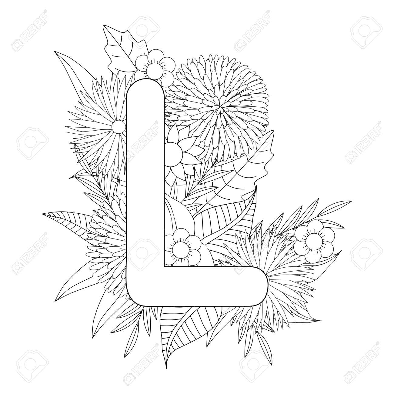 Letter l coloring page floral coloring vector illustration royalty free svg cliparts vectors and stock illustration image