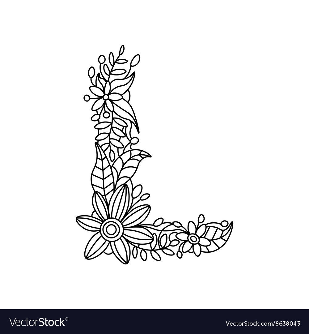 Letter l coloring book for adults royalty free vector image