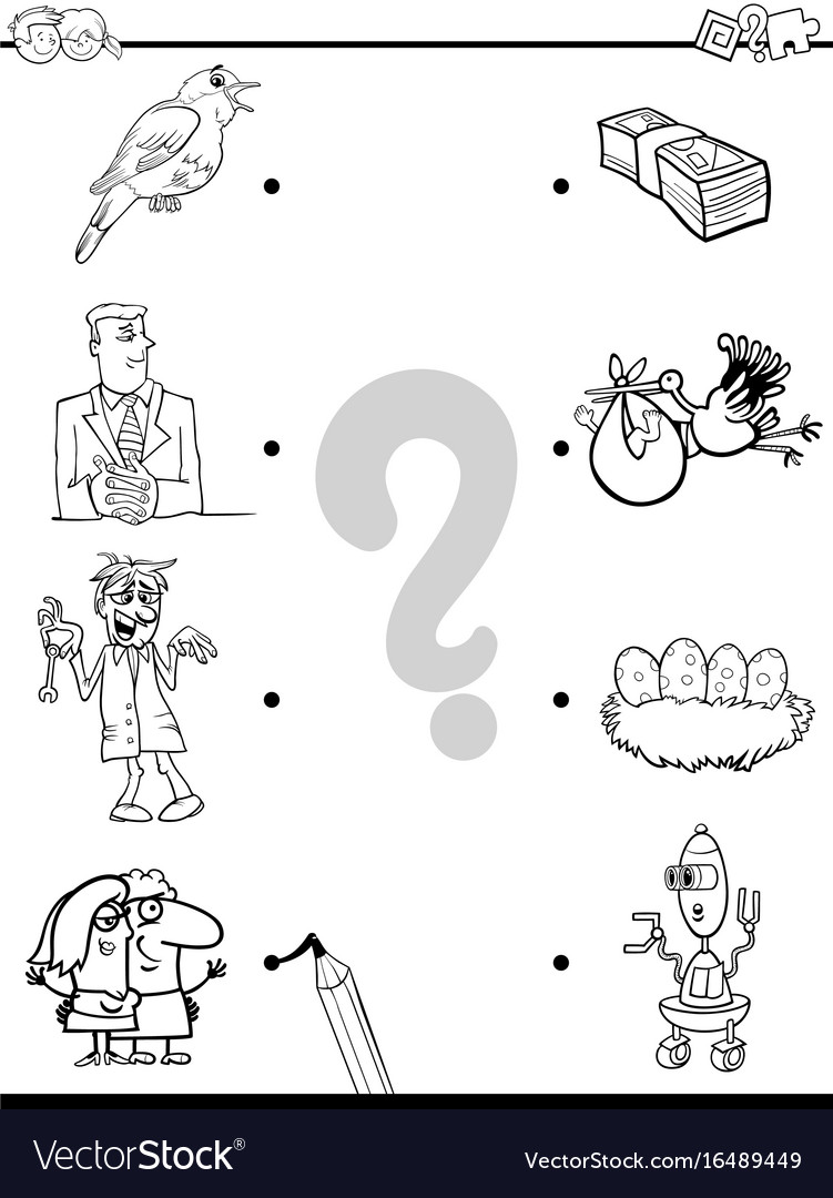 Match objects educational coloring book royalty free vector