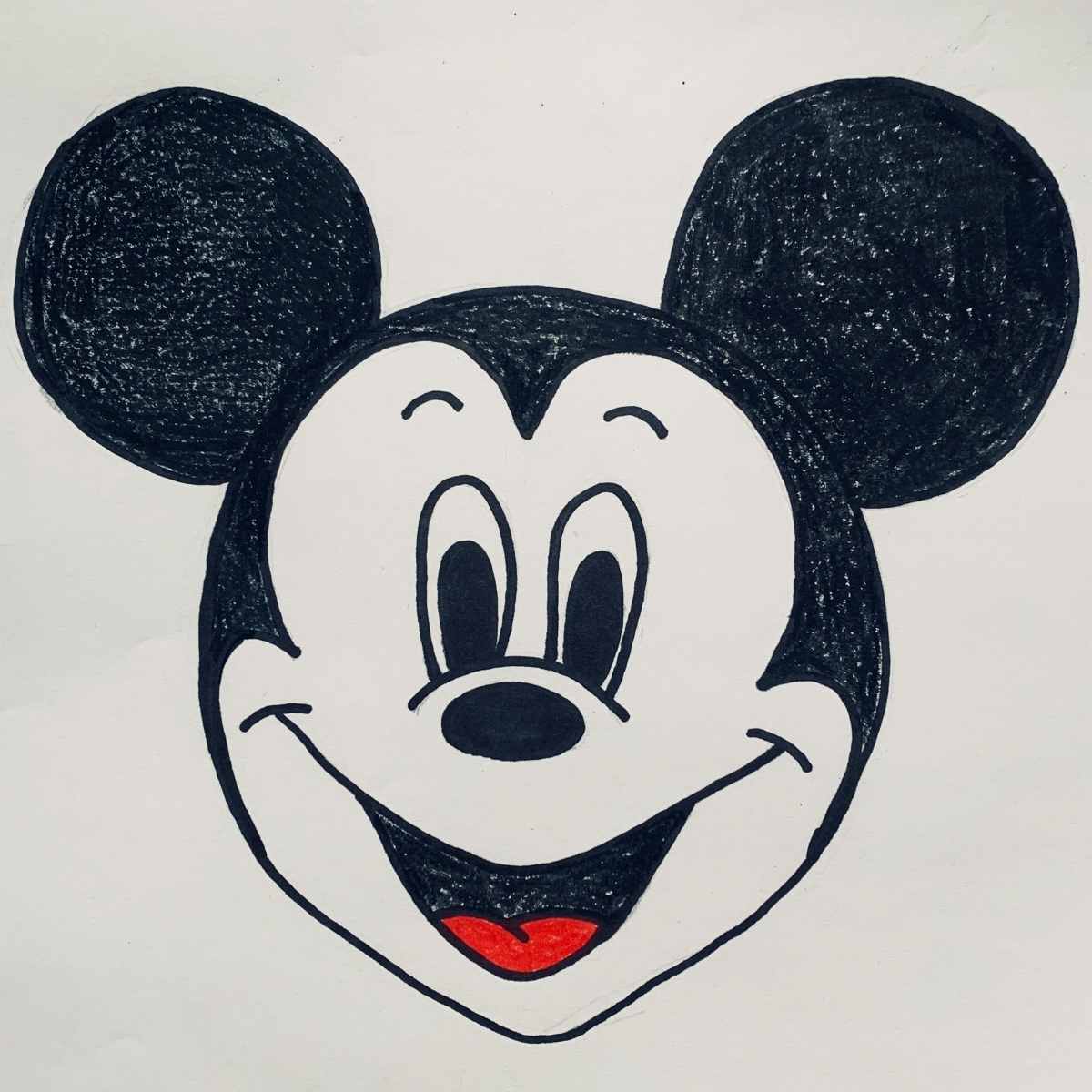 How to draw mickey mouse face with ears