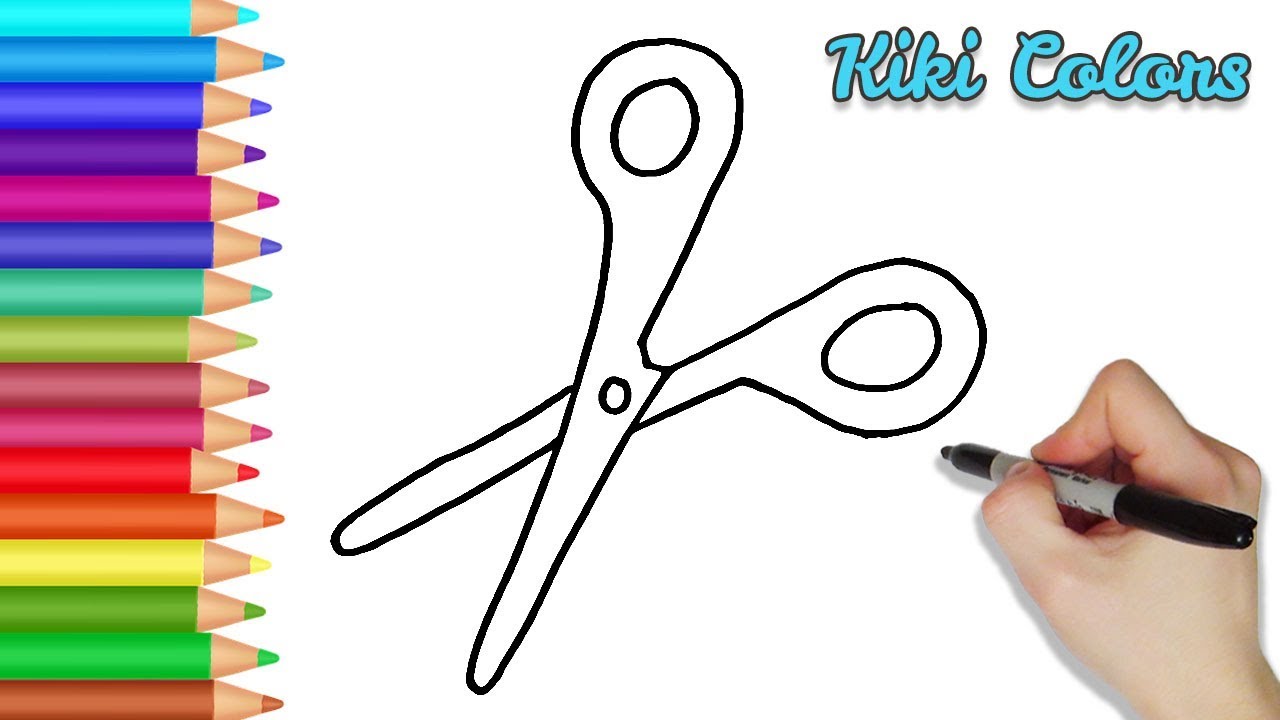 How to color scissors teach drawing for kids and toddlers coloring page video