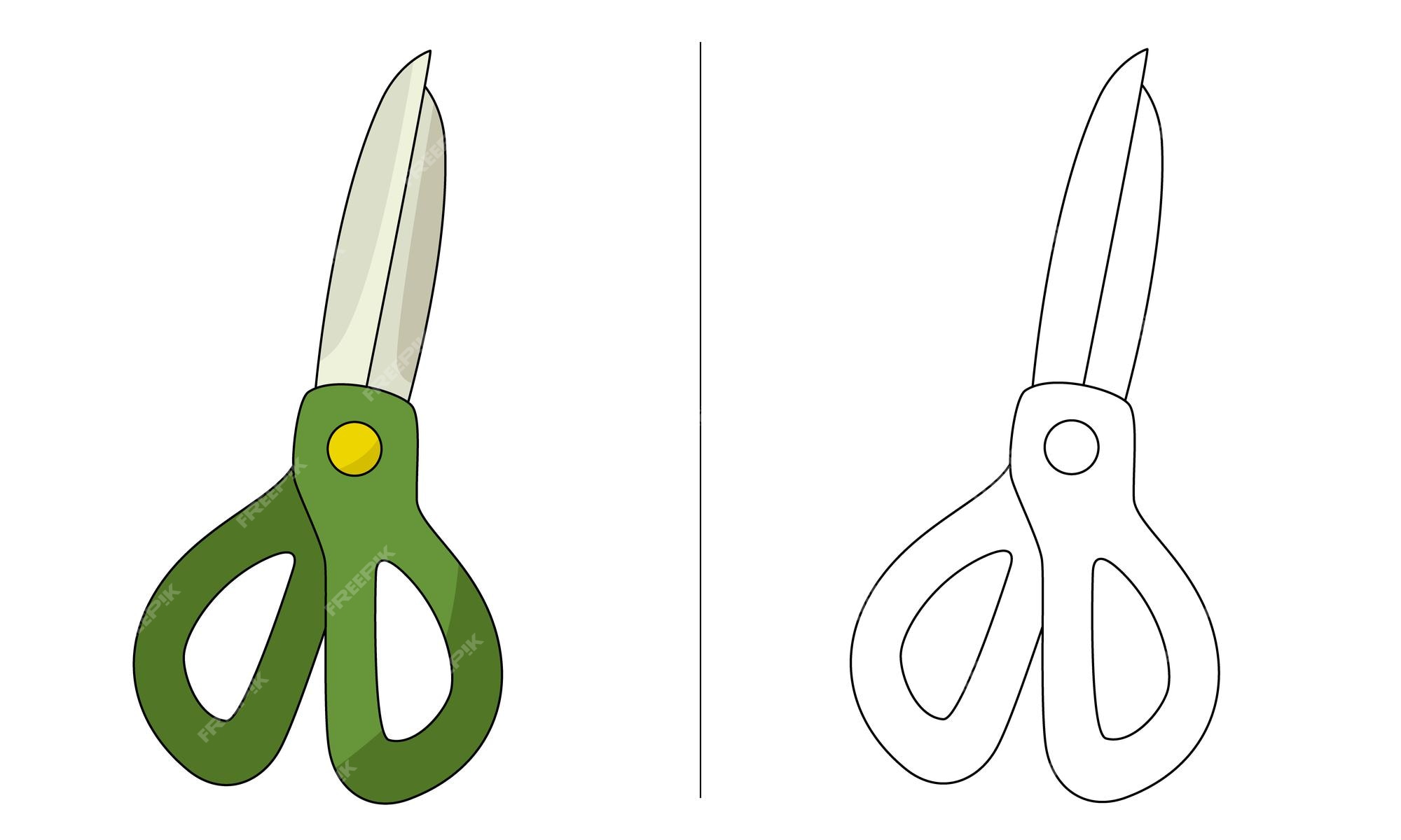 Premium vector childrens coloring book illustration green scissors