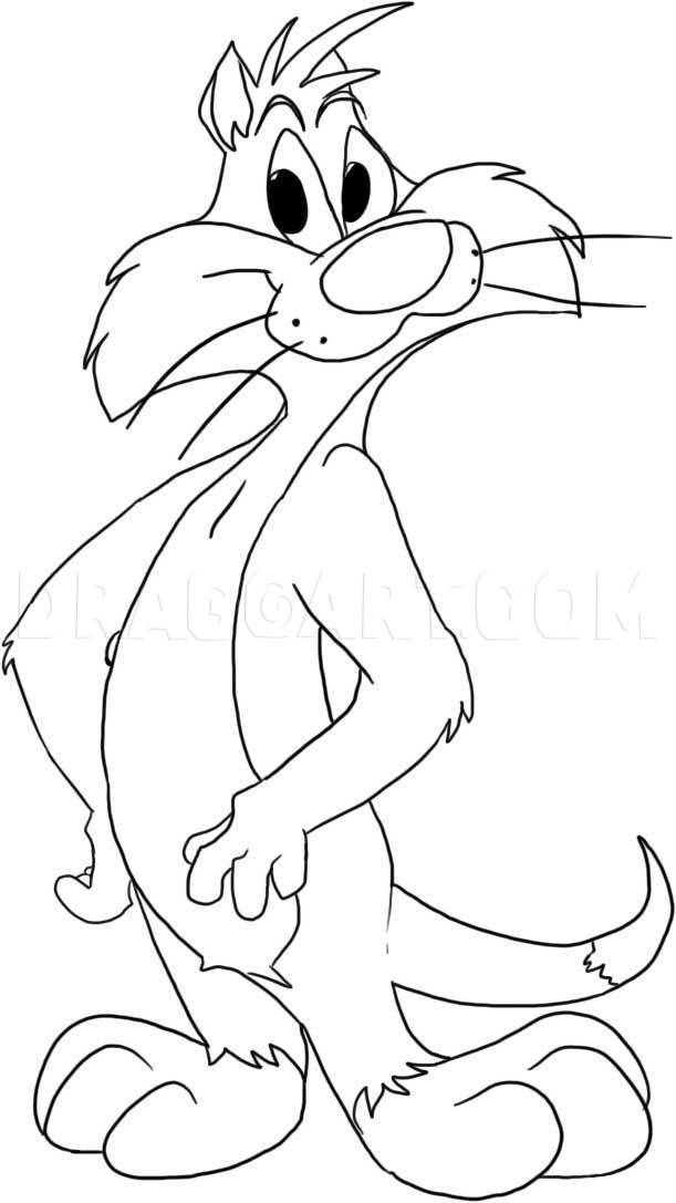 How to draw sylvester the cat step by step drawing guide by dawn dragoart cartoon coloring pages disney art drawings sylvester the cat