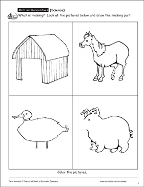 Plete the picture identifying farm animals printable skills sheets