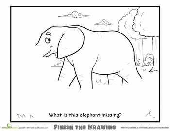 Finish the drawing what is this elephant missing worksheet education finish the drawing worksheets drawing activities learning english for kids