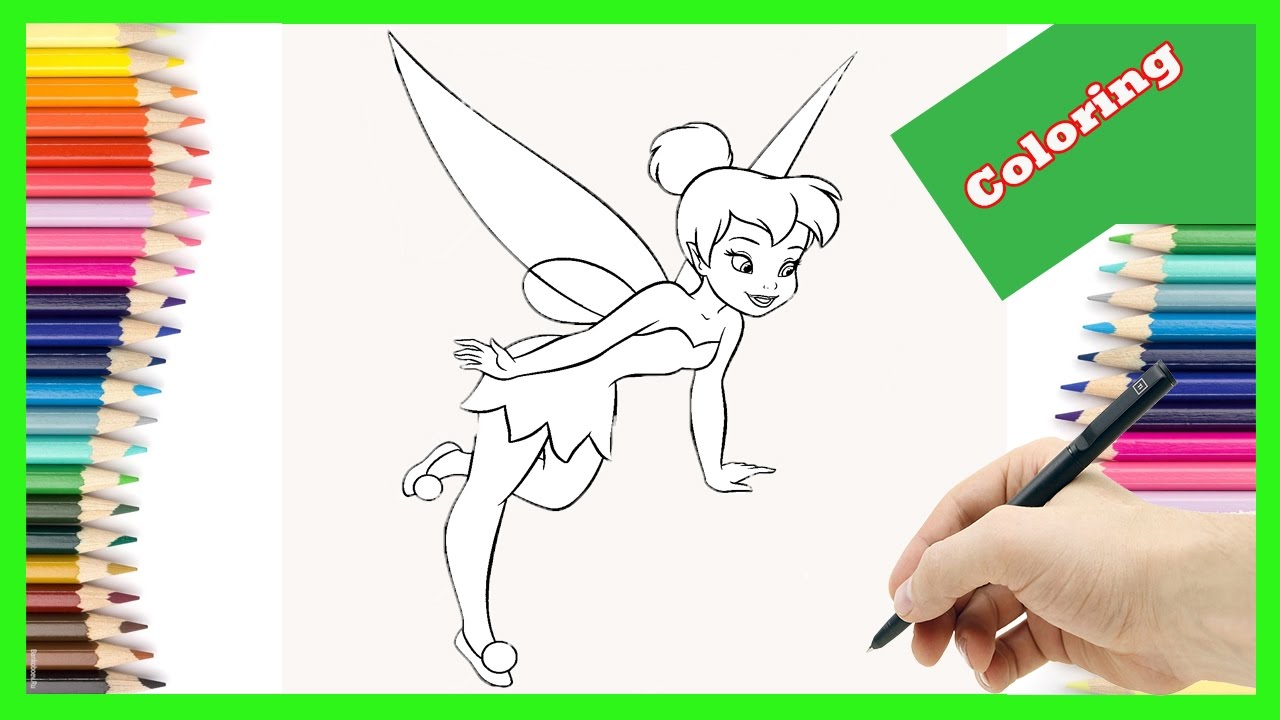 How to draw and color disney fairies tinkerbell coloring pages for kids