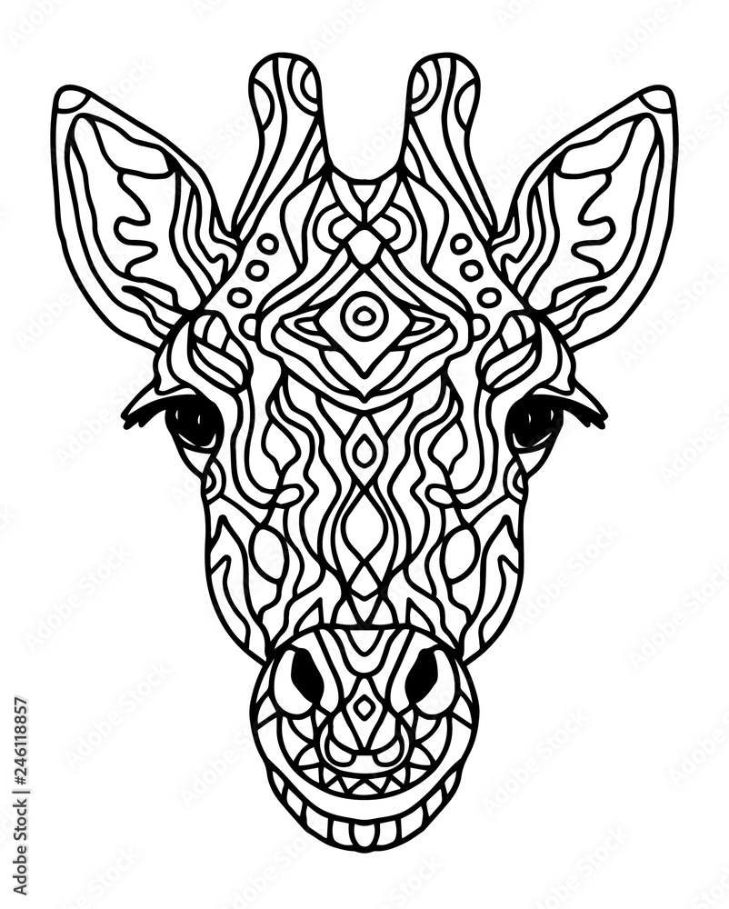 Zentangle stylized doodle vector giraffe head zen art style zoo animal ethnic tribal african print suits as tattoo logo template decoration coloring book sketch collection of animals vector