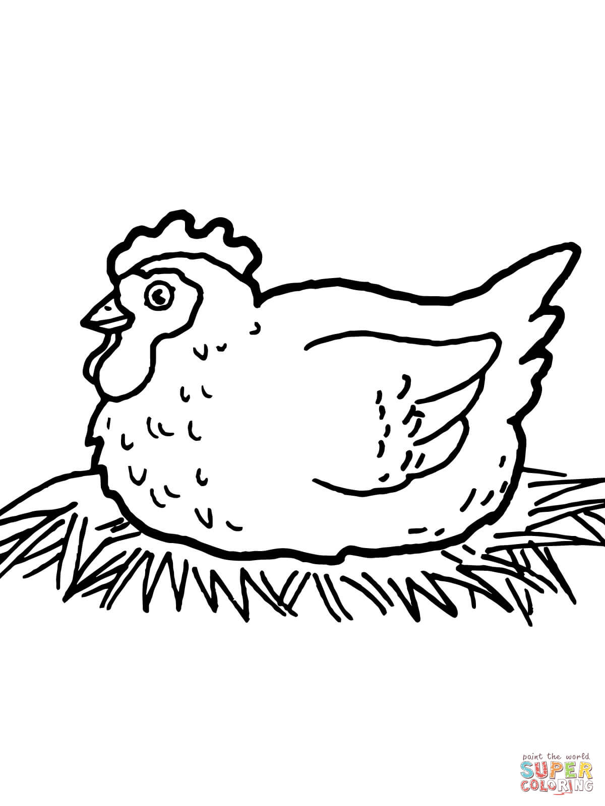 Hen on nest coloring page free printable coloring pages