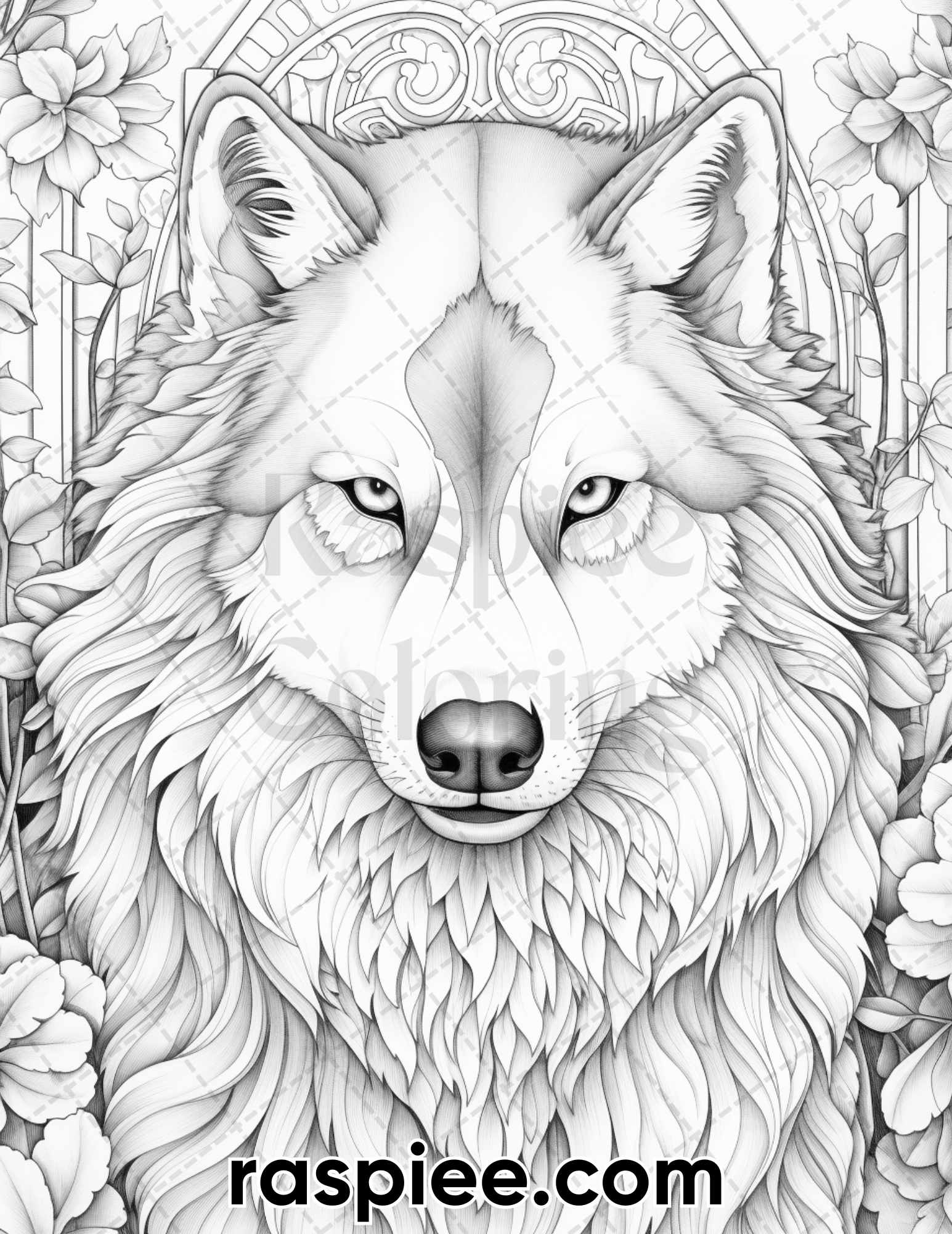 Winter wolf grayscale coloring pages for adults printable pdf inst â coloring