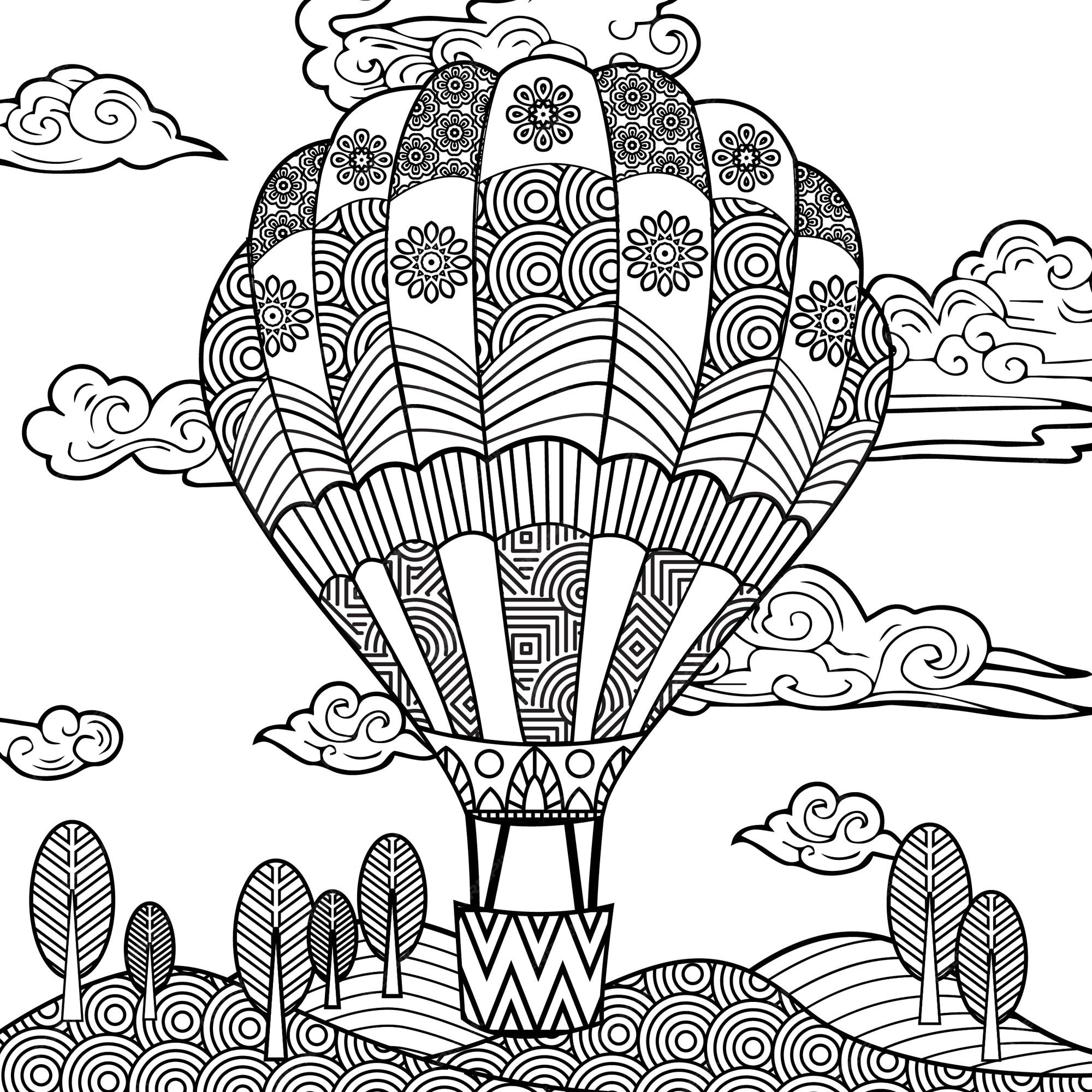 Premium vector hot air balloons coloring pages