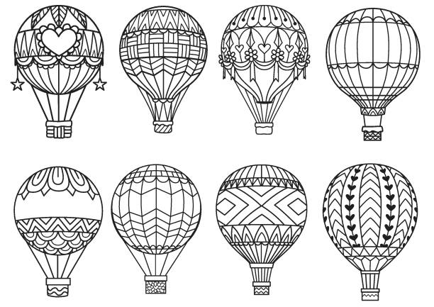 Hot air balloon coloring page stock illustrations royalty