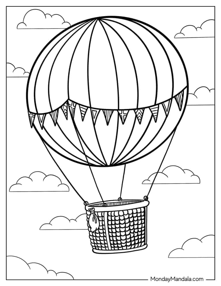 Hot air balloon coloring pages free pdf printables