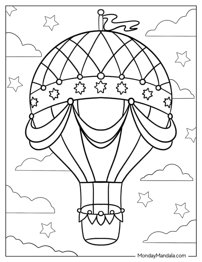 Hot air balloon coloring pages free pdf printables