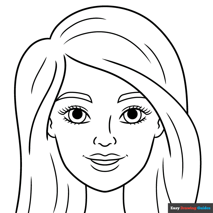 Easy barbie doll face coloring page easy drawing guides