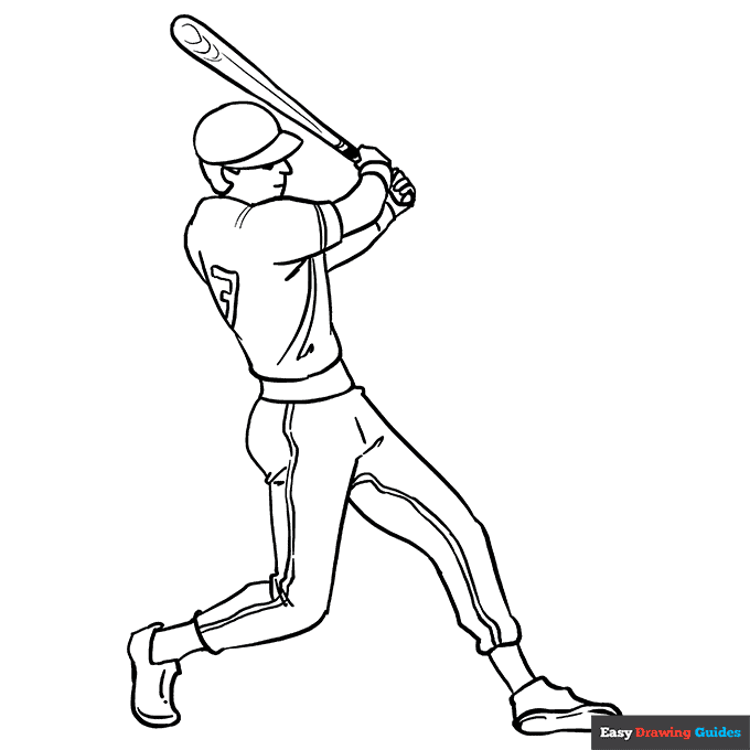 Baseball player coloring page easy drawing guides