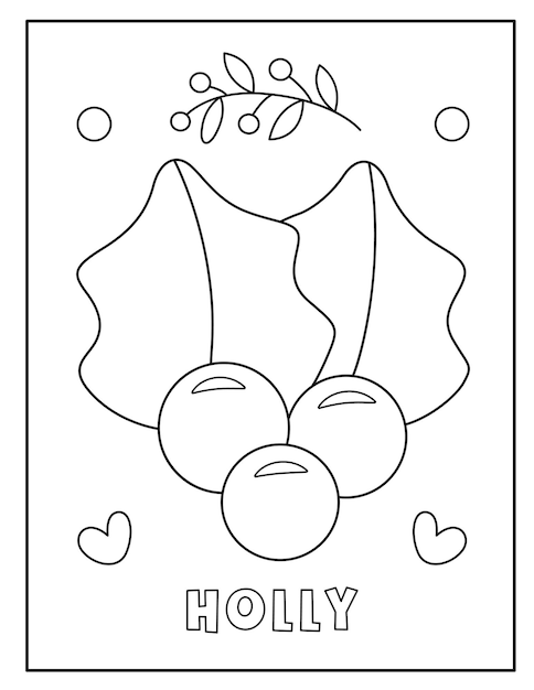 Premium vector christmas holly coloring page for kids