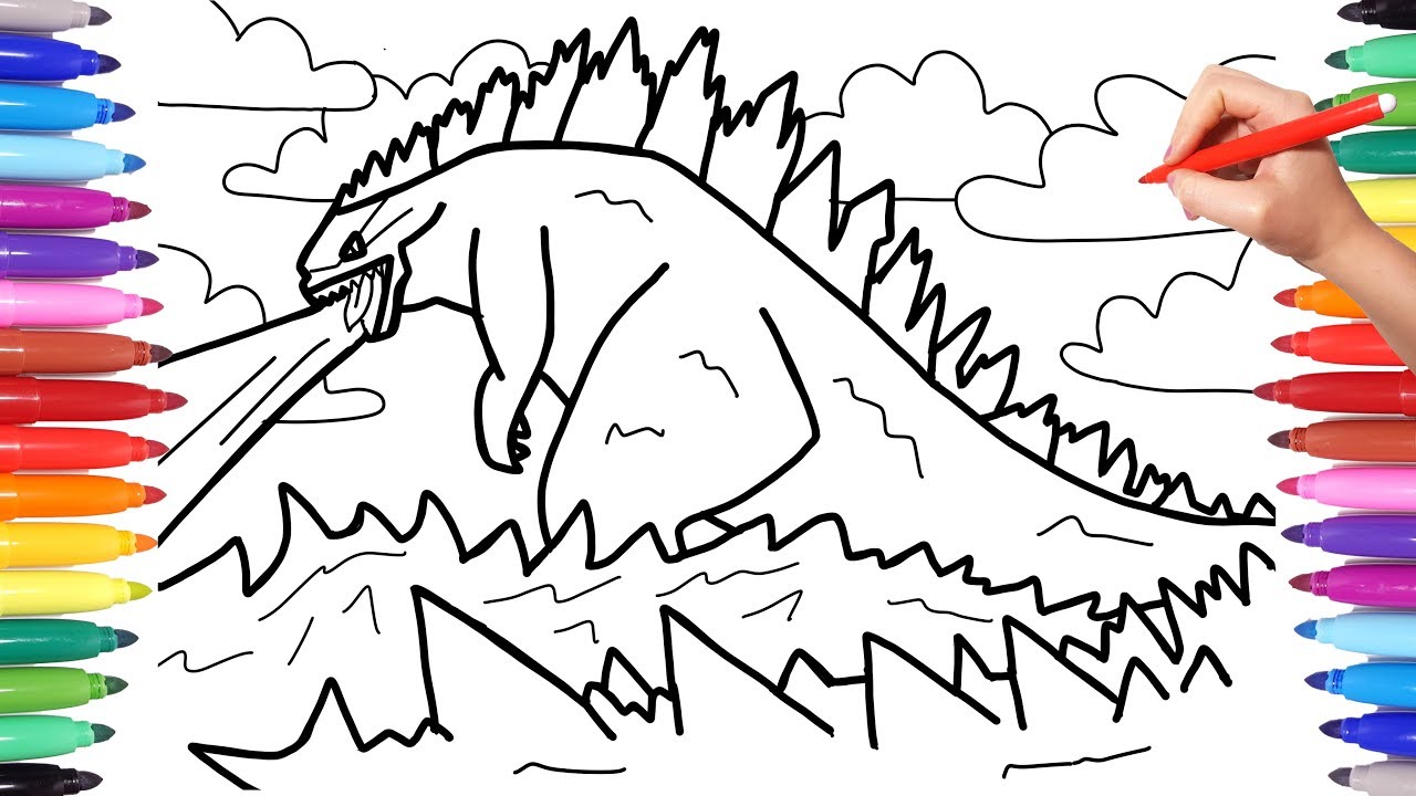 Godzilla onster coloring pages for kids how to draw godzilla godzilla drawing and coloring