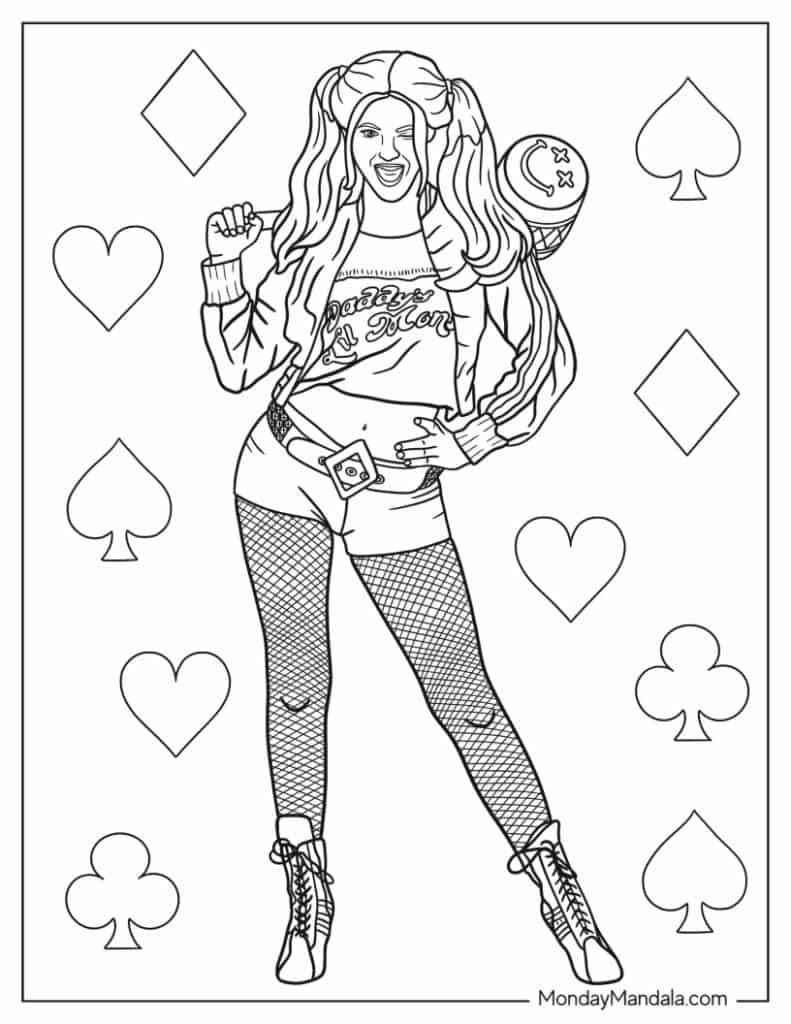 Harley quinn coloring pages free pdf printables