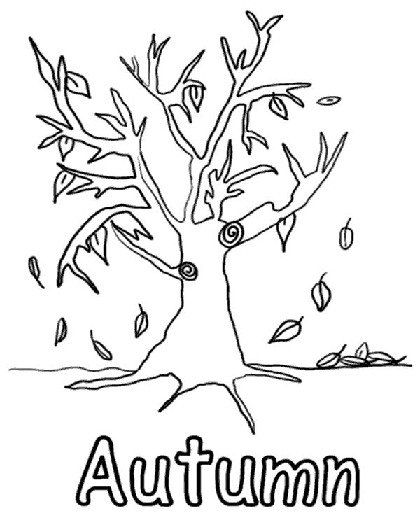 Coloring page autumn tree falling leaves