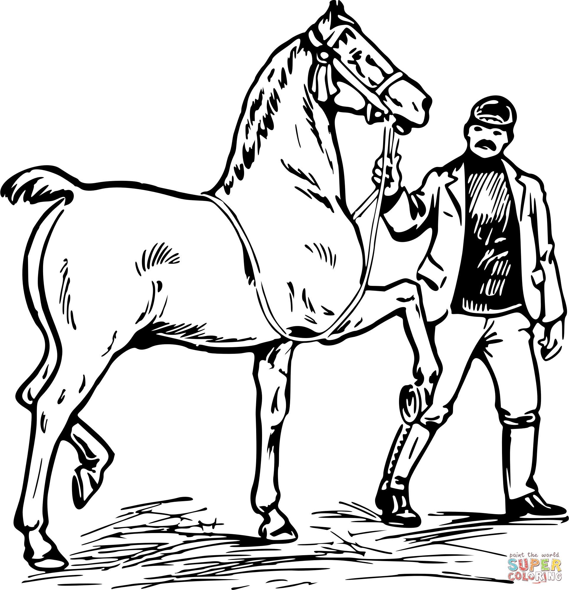 Vintage man and horse coloring page free printable coloring pages