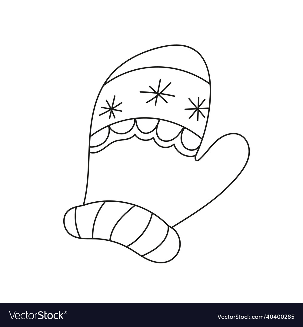 Simple coloring page winter mitten in the doodle vector image