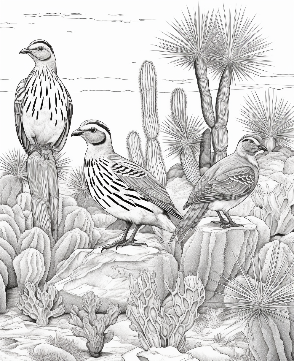 Quail in veterans oasis park a coloring book experience