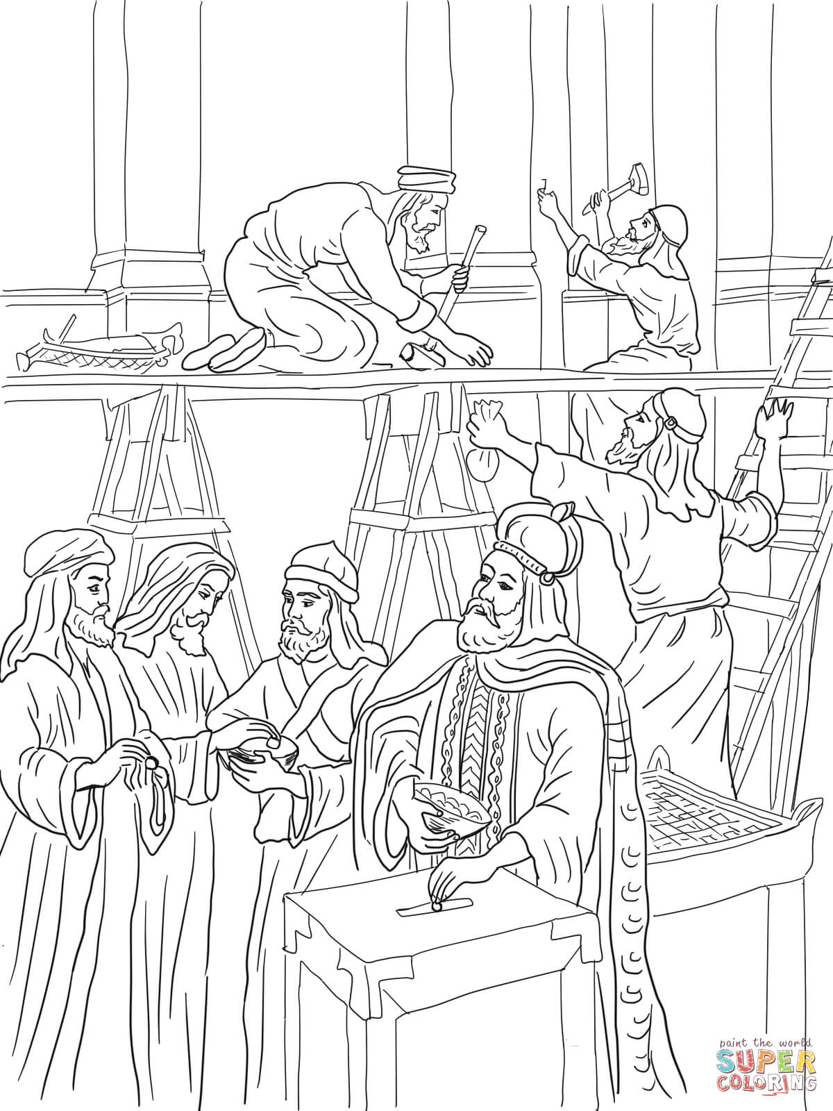 Joash repairs the temple coloring page free printable coloring pages