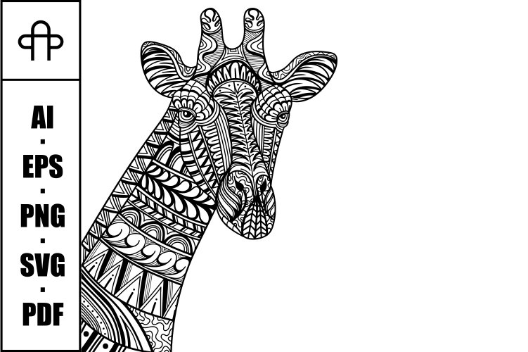 Giraffe head side position mandala zentangle coloring page