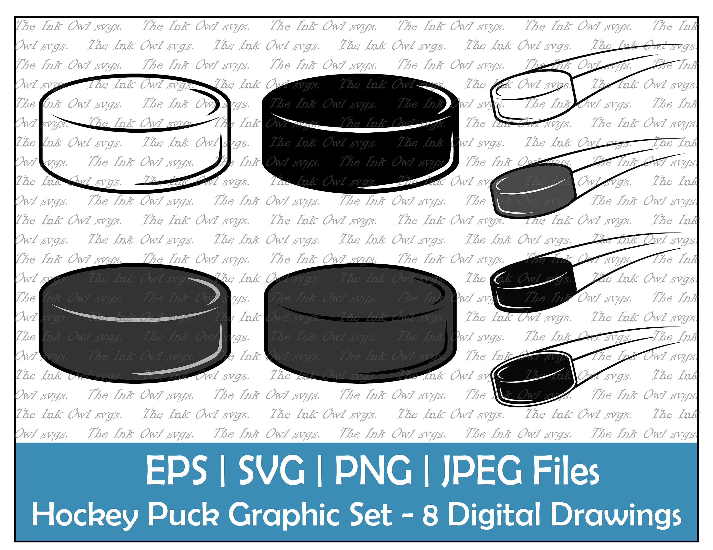 Hockey puck vector clipart set outline silhouette stamp color drawing graphic png jpg svg eps