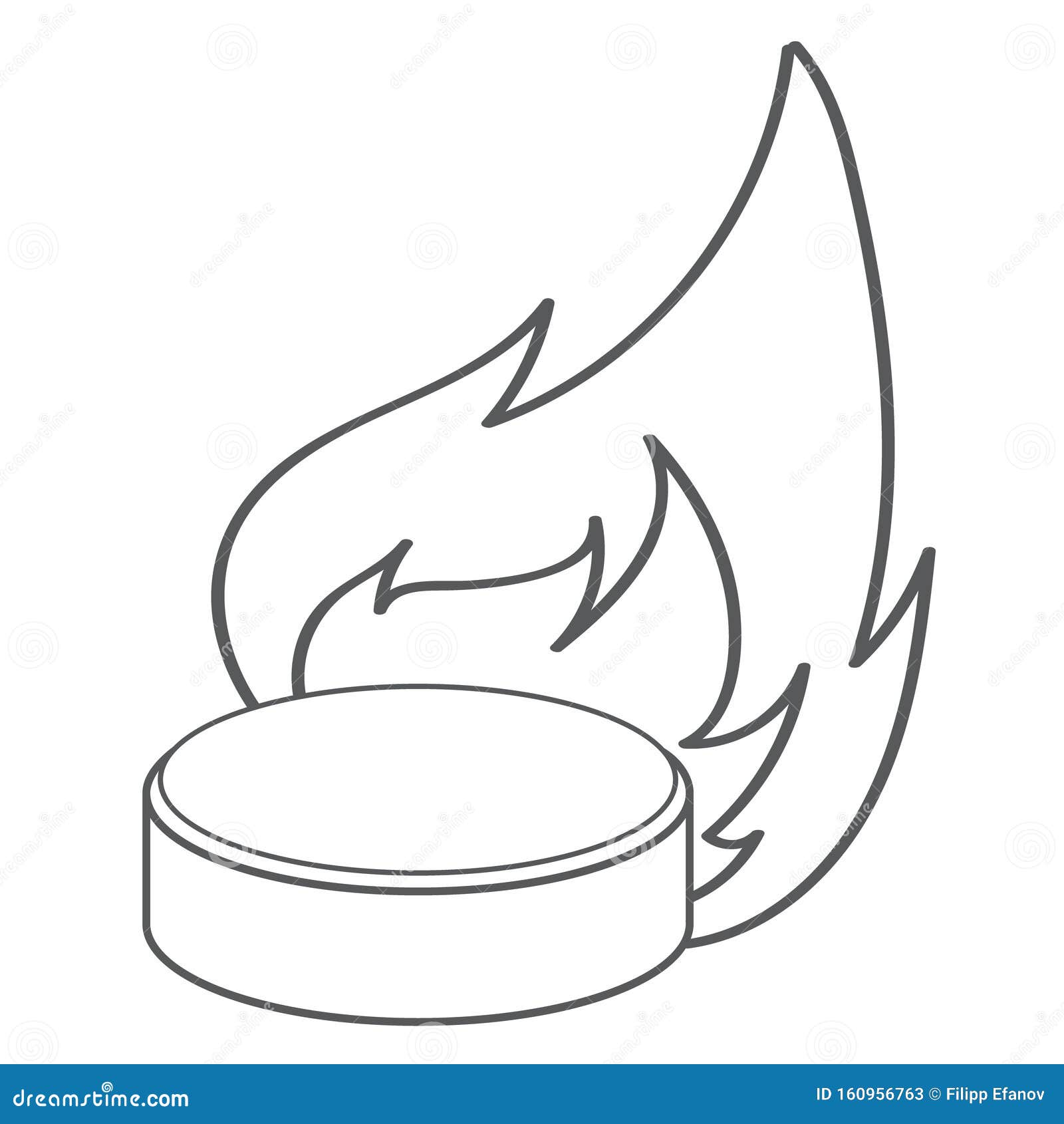 Hockey puck on fire sports equipment black and white outline drawing stock illustration