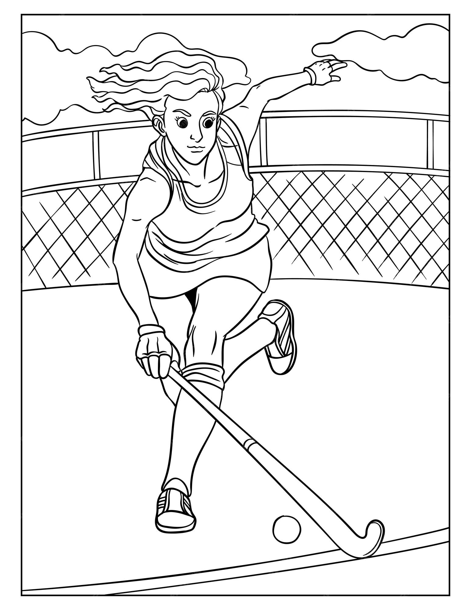 Premium vector field hockey coloring page for kids