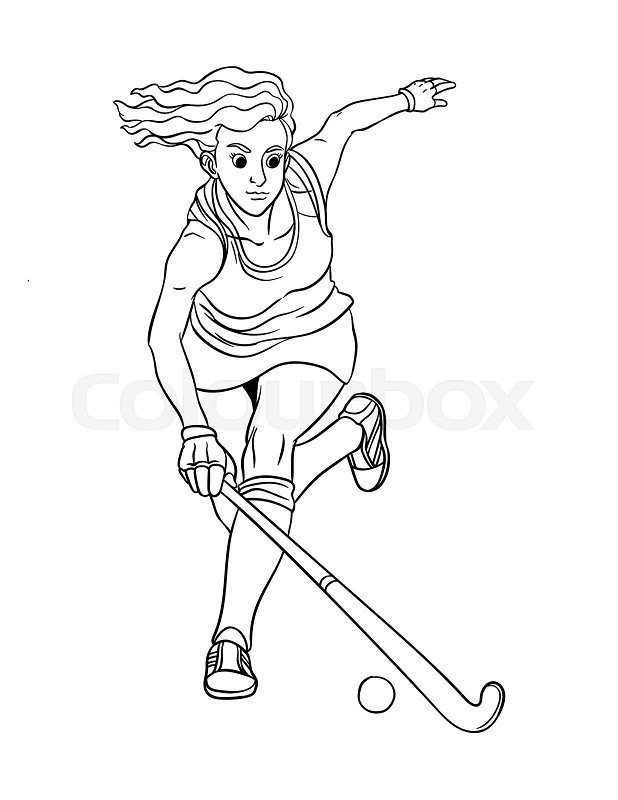 Field hockey isolated coloring page for kids stock vector