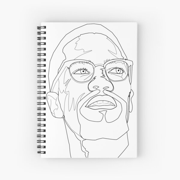 Malcolm x white line drawing spiral notebook for sale by ambriente