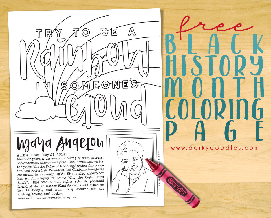 Black history month coloring page maya angelou â dorky doodles