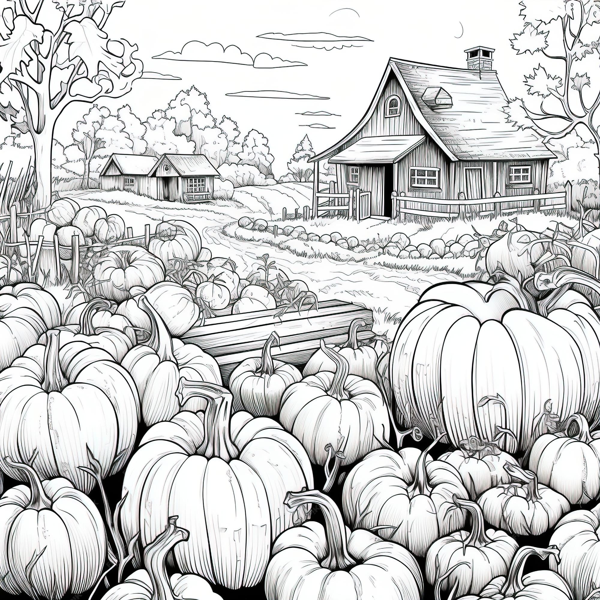 Premium vector coloring book page pumpkin patch